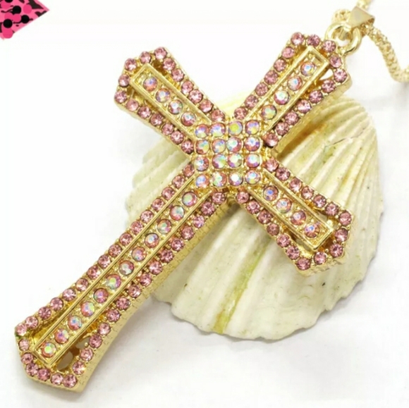 ❤ Nice! Pink & Iridescent Cross Charm/Free Chain💎 - Picture 6 of 12